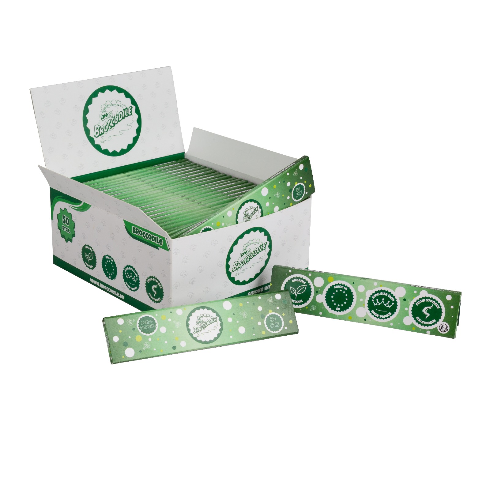 10x Premium Long Papers – Broccodile King Size Slim Hemp Papers – Nature - Green – Bild 4